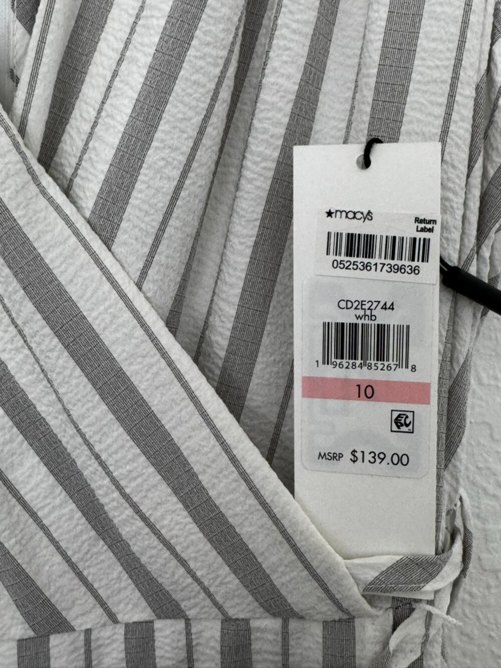 NWT Calvin Klein Striped Sleeveless Faux Wrap Seersucker-like Maxi Dress - Picture 7 of 9